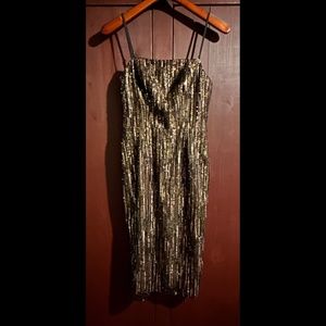 NWOT Dress the Population Rainfall Sequined Brown, Gold, Bronze Dress Size S
